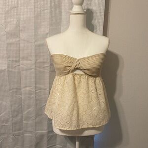 SHEIN Cream Eyelet Strapless Top